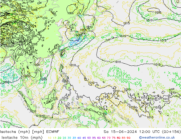 Isotaca (mph) ECMWF sáb 15.06.2024 12 UTC