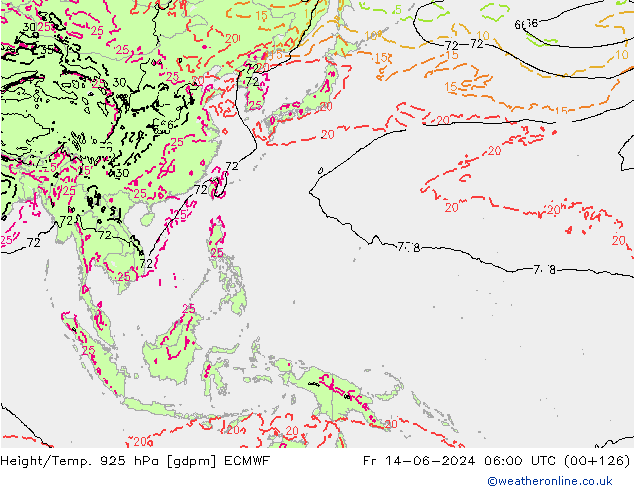 Yükseklik/Sıc. 925 hPa ECMWF Cu 14.06.2024 06 UTC