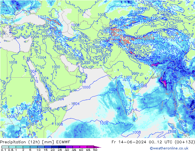 Yağış (12h) ECMWF Cu 14.06.2024 12 UTC