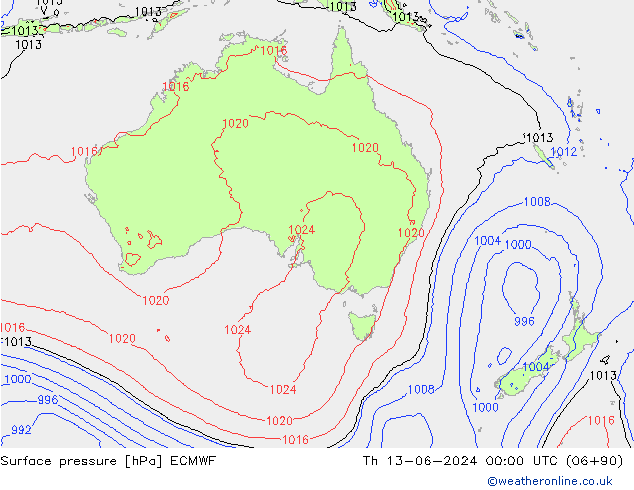 Surface pressure ECMWF Th 13.06.2024 00 UTC