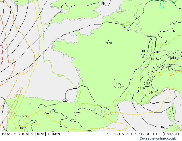Theta-e 700hPa ECMWF Do 13.06.2024 00 UTC