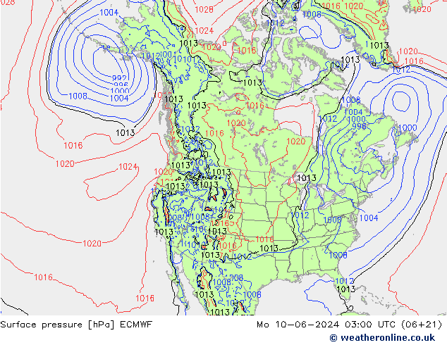 pressão do solo ECMWF Seg 10.06.2024 03 UTC