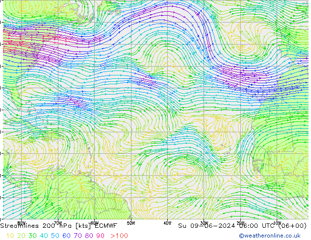 ветер 200 гПа ECMWF Вс 09.06.2024 06 UTC