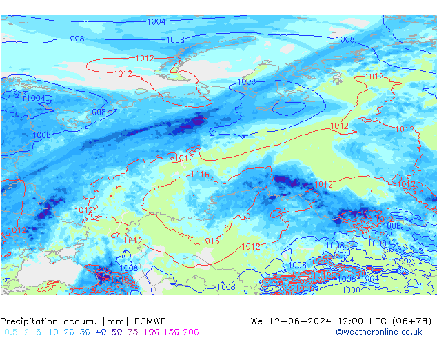Precipitation accum. ECMWF We 12.06.2024 12 UTC