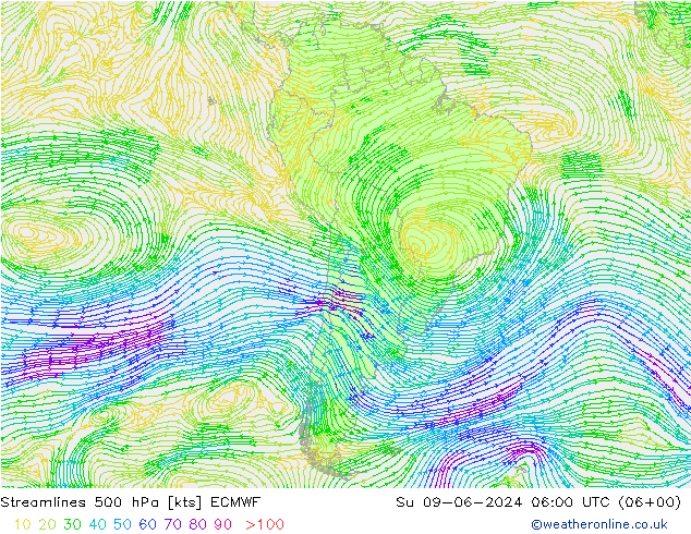 风 500 hPa ECMWF 星期日 09.06.2024 06 UTC