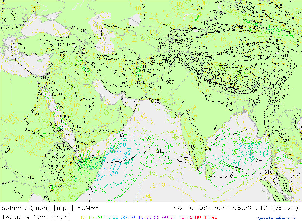 Isotachen (mph) ECMWF ma 10.06.2024 06 UTC