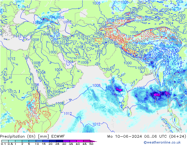 降水量 (6h) ECMWF 星期一 10.06.2024 06 UTC