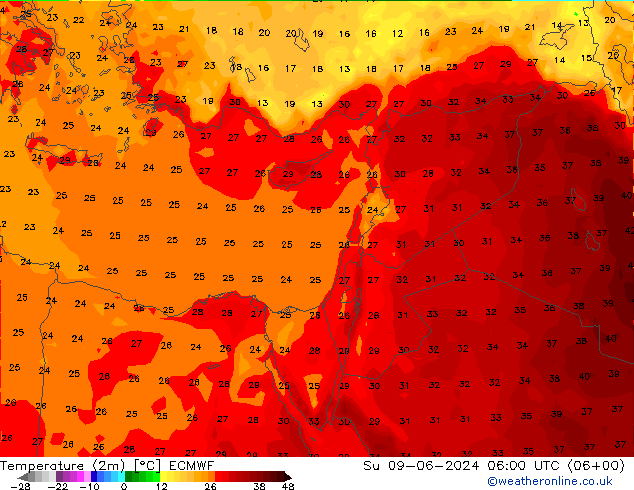 Temperature (2m) ECMWF Ne 09.06.2024 06 UTC