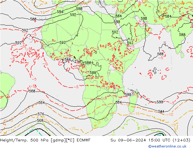 Height/Temp. 500 hPa ECMWF Dom 09.06.2024 15 UTC
