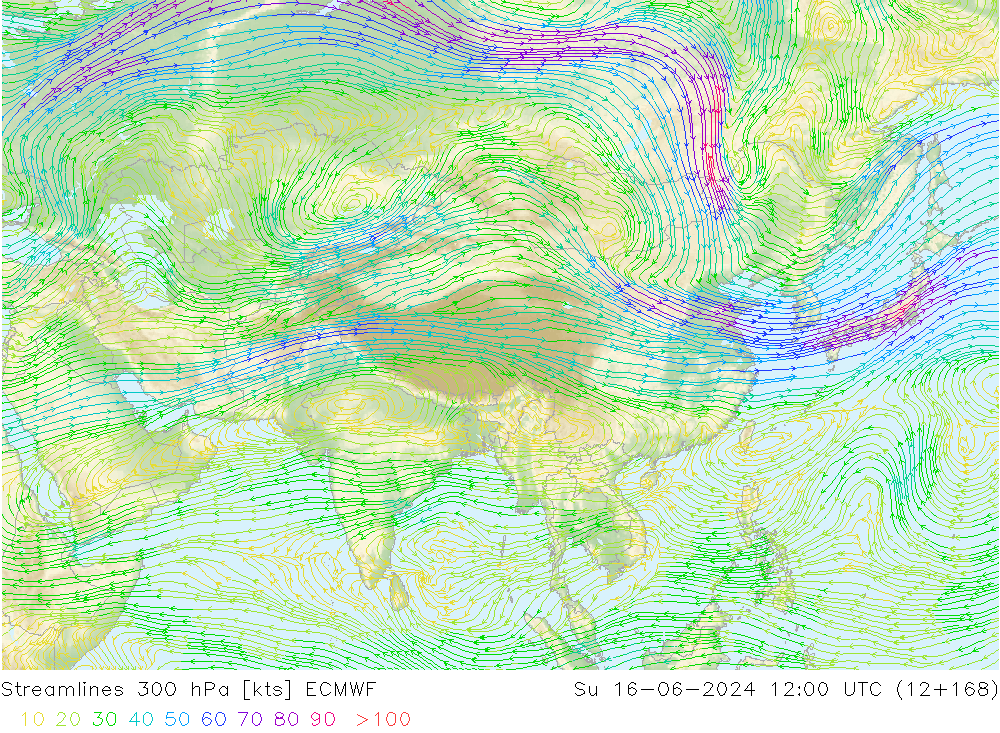 Ligne de courant 300 hPa ECMWF dim 16.06.2024 12 UTC