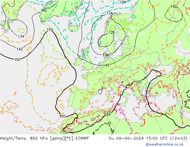 Height/Temp. 850 hPa ECMWF nie. 09.06.2024 15 UTC