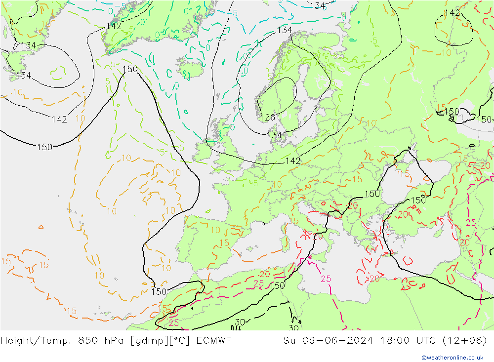 Z500/Rain (+SLP)/Z850 ECMWF Вс 09.06.2024 18 UTC