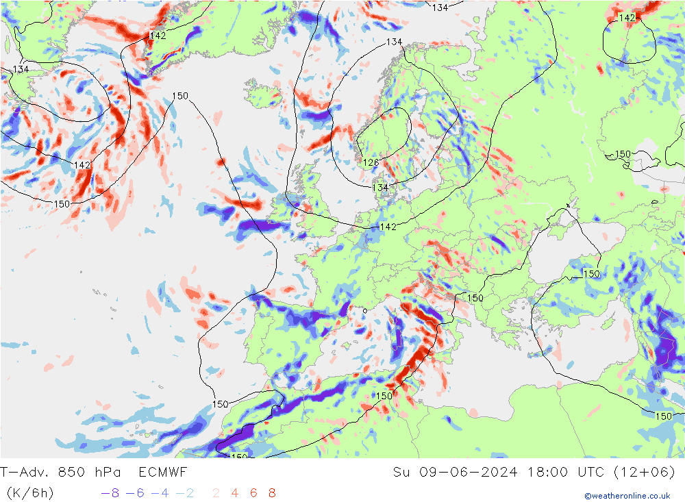 T-Adv. 850 hPa ECMWF Ne 09.06.2024 18 UTC