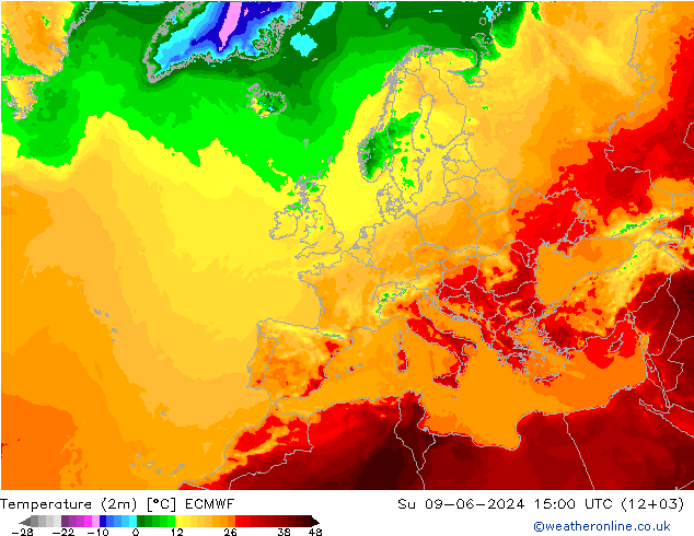 Sıcaklık Haritası (2m) ECMWF Paz 09.06.2024 15 UTC