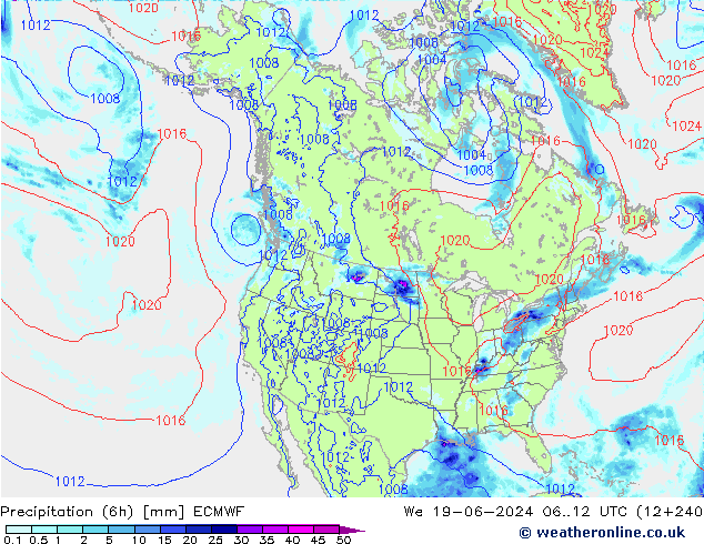 Precipitation (6h) ECMWF We 19.06.2024 12 UTC