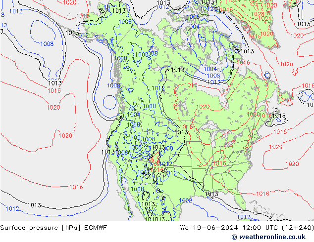 Bodendruck ECMWF Mi 19.06.2024 12 UTC
