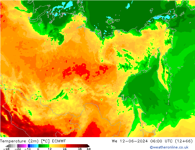 Temperature (2m) ECMWF We 12.06.2024 06 UTC