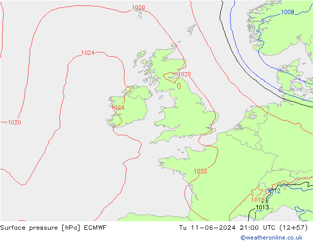 Presión superficial ECMWF mar 11.06.2024 21 UTC