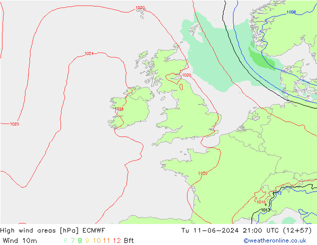 High wind areas ECMWF Tu 11.06.2024 21 UTC