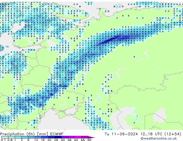 Z500/Rain (+SLP)/Z850 ECMWF Út 11.06.2024 18 UTC