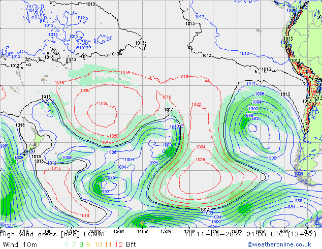 High wind areas ECMWF mar 11.06.2024 21 UTC