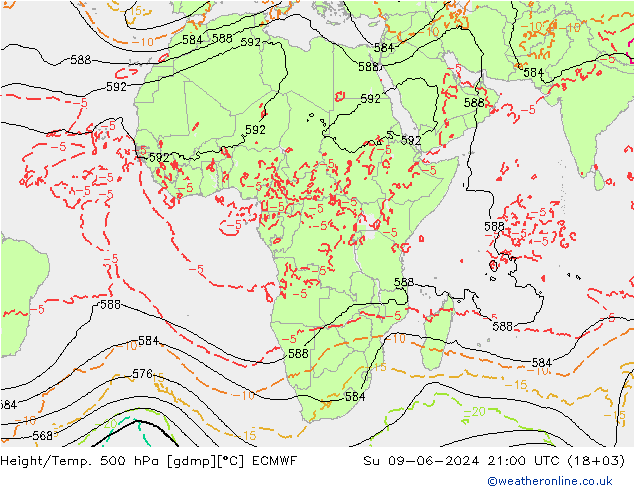 Yükseklik/Sıc. 500 hPa ECMWF Paz 09.06.2024 21 UTC