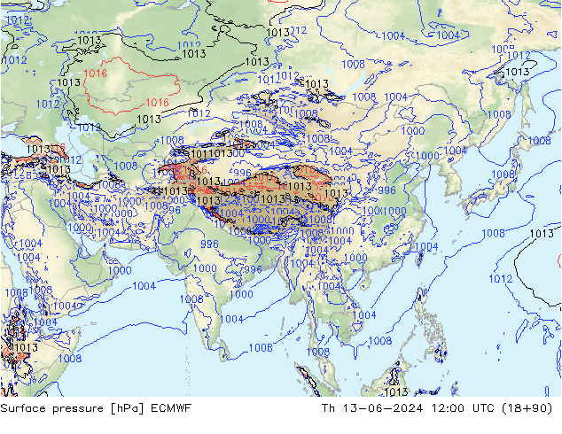 Bodendruck ECMWF Do 13.06.2024 12 UTC