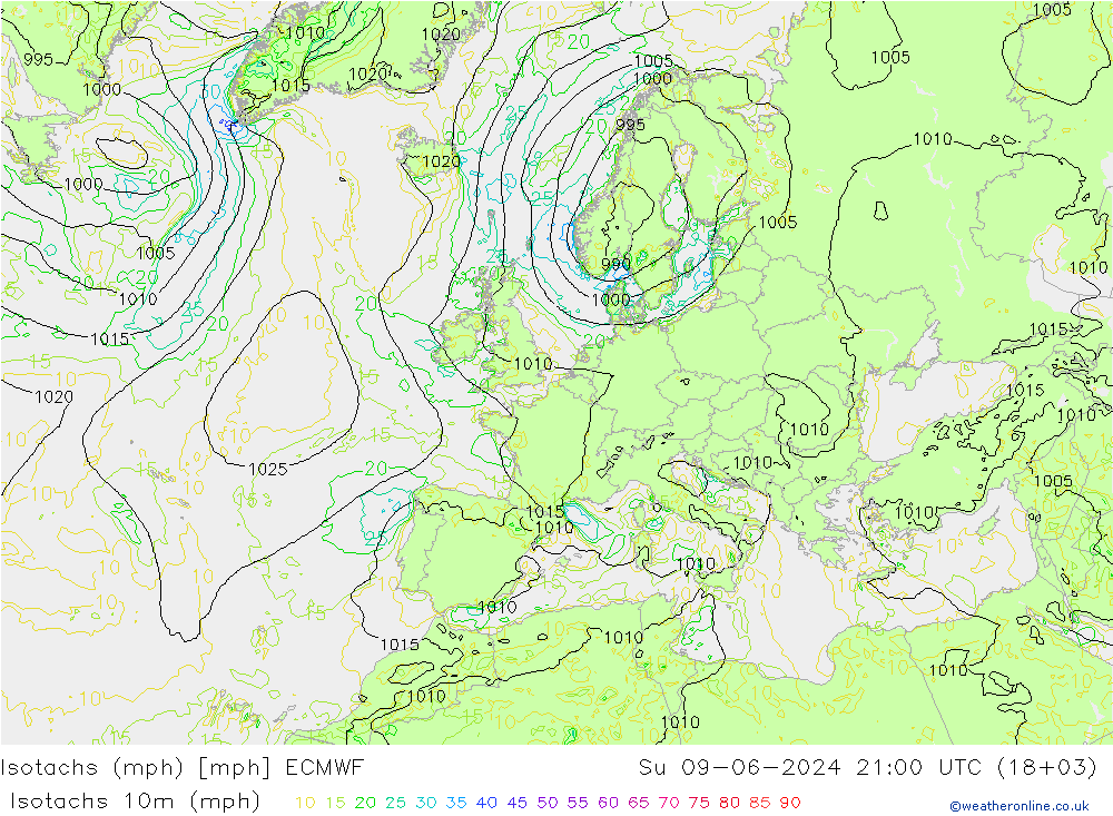 Isotachs (mph) ECMWF Su 09.06.2024 21 UTC