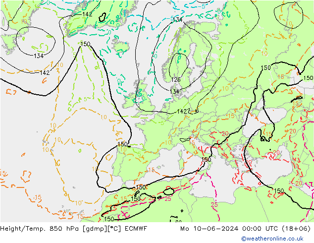 Z500/Rain (+SLP)/Z850 ECMWF 星期一 10.06.2024 00 UTC