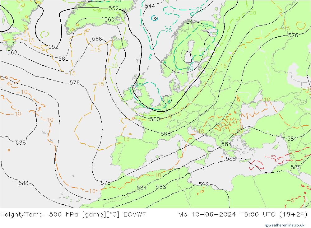 Yükseklik/Sıc. 500 hPa ECMWF Pzt 10.06.2024 18 UTC