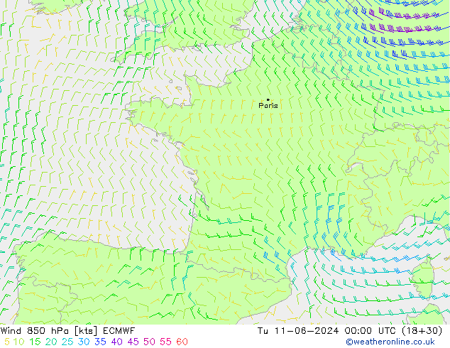 Wind 850 hPa ECMWF di 11.06.2024 00 UTC