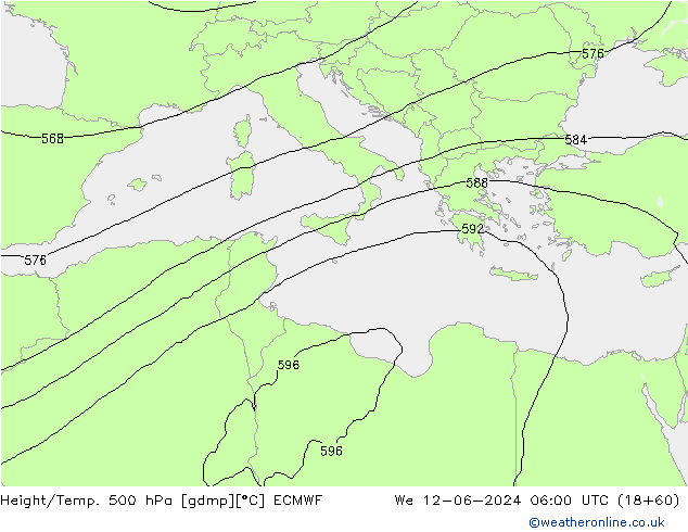 Height/Temp. 500 hPa ECMWF Mi 12.06.2024 06 UTC
