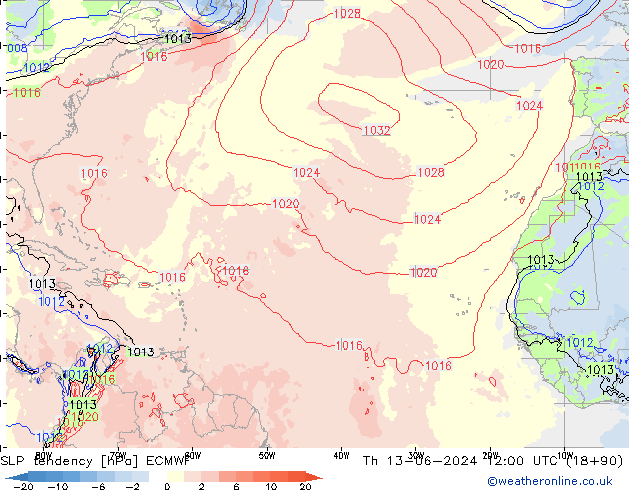 SLP tendency ECMWF Th 13.06.2024 12 UTC