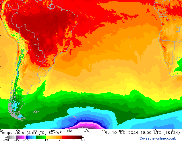 Temperatura (2m) ECMWF lun 10.06.2024 18 UTC
