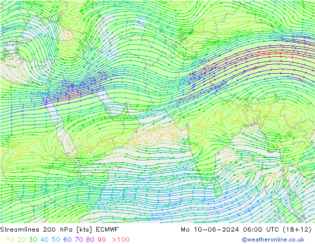 Stroomlijn 200 hPa ECMWF ma 10.06.2024 06 UTC