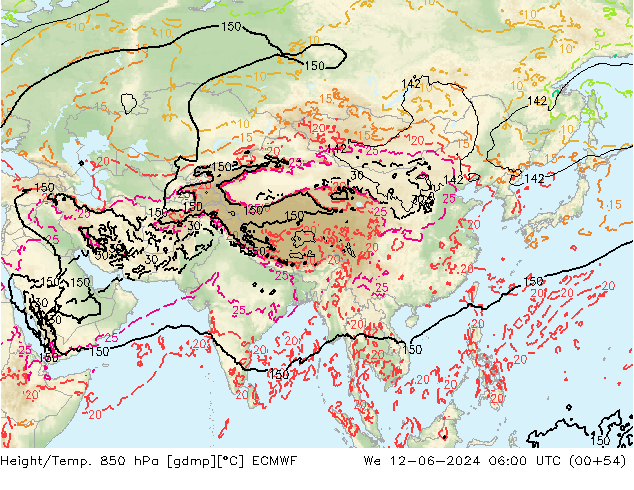 Z500/Yağmur (+YB)/Z850 ECMWF Çar 12.06.2024 06 UTC