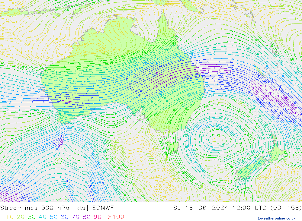 Linha de corrente 500 hPa ECMWF Dom 16.06.2024 12 UTC