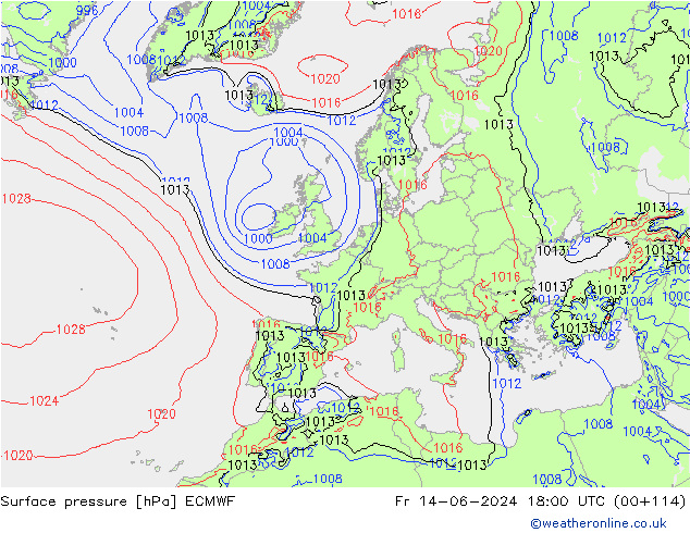 ciśnienie ECMWF pt. 14.06.2024 18 UTC