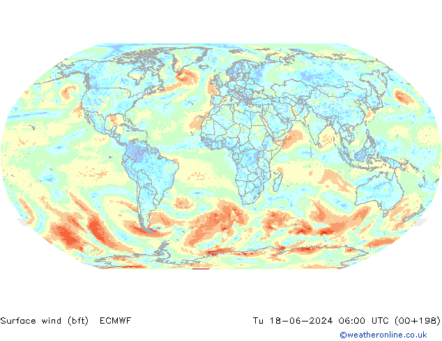 Surface wind (bft) ECMWF Tu 18.06.2024 06 UTC