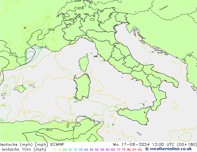 Eşrüzgar Hızları mph ECMWF Pzt 17.06.2024 12 UTC