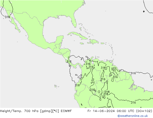 Height/Temp. 700 hPa ECMWF Fr 14.06.2024 06 UTC