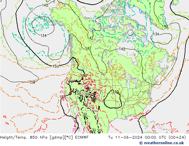 Z500/Rain (+SLP)/Z850 ECMWF Tu 11.06.2024 00 UTC