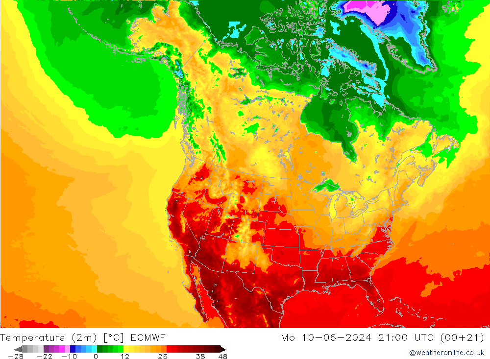 Sıcaklık Haritası (2m) ECMWF Pzt 10.06.2024 21 UTC