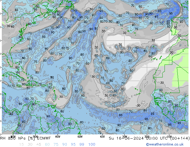 Humidité rel. 850 hPa ECMWF dim 16.06.2024 00 UTC