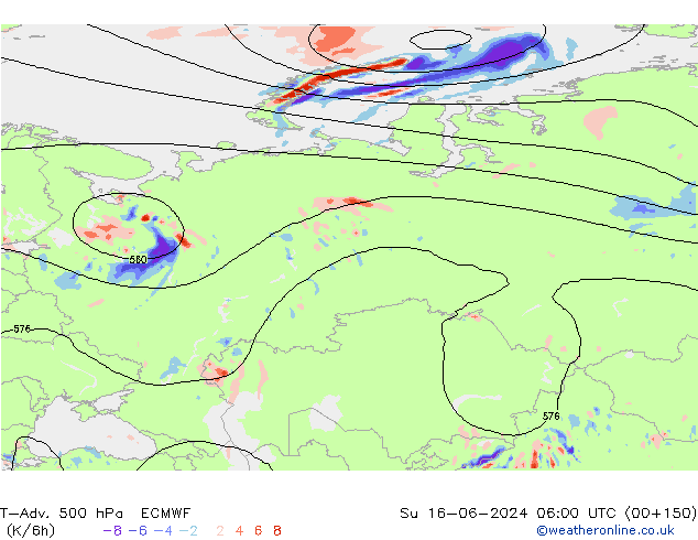 T-Adv. 500 hPa ECMWF zo 16.06.2024 06 UTC