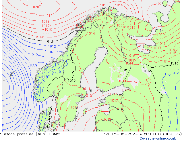 Bodendruck ECMWF Sa 15.06.2024 00 UTC