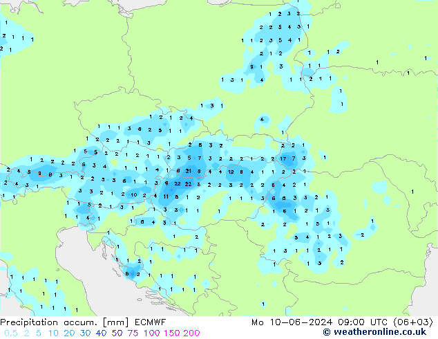 Precipitation accum. ECMWF Mo 10.06.2024 09 UTC