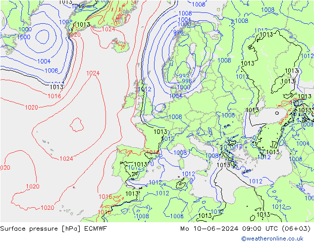 Yer basıncı ECMWF Pzt 10.06.2024 09 UTC