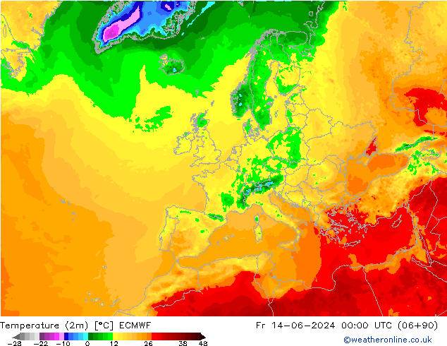 température (2m) ECMWF ven 14.06.2024 00 UTC