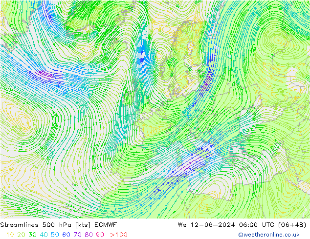 Rüzgar 500 hPa ECMWF Çar 12.06.2024 06 UTC